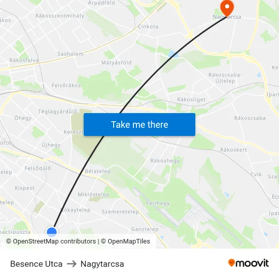 Besence Utca to Nagytarcsa map