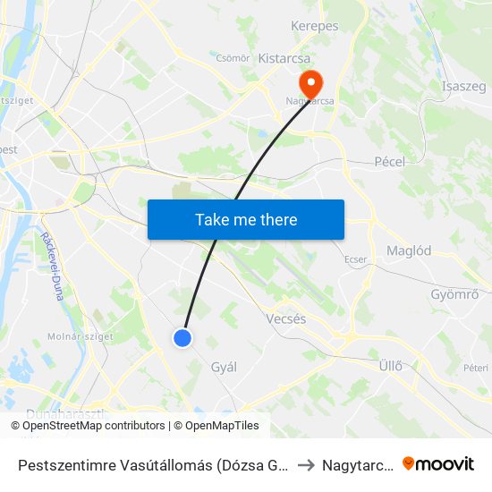 Pestszentimre Vasútállomás (Dózsa Gy.U.) to Nagytarcsa map