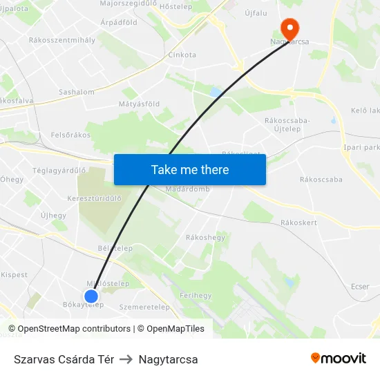Szarvas Csárda Tér to Nagytarcsa map