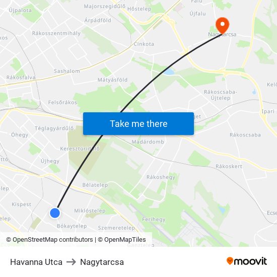 Havanna Utca to Nagytarcsa map