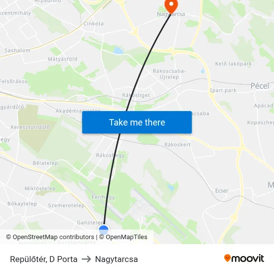 Repülőtér, D Porta to Nagytarcsa map