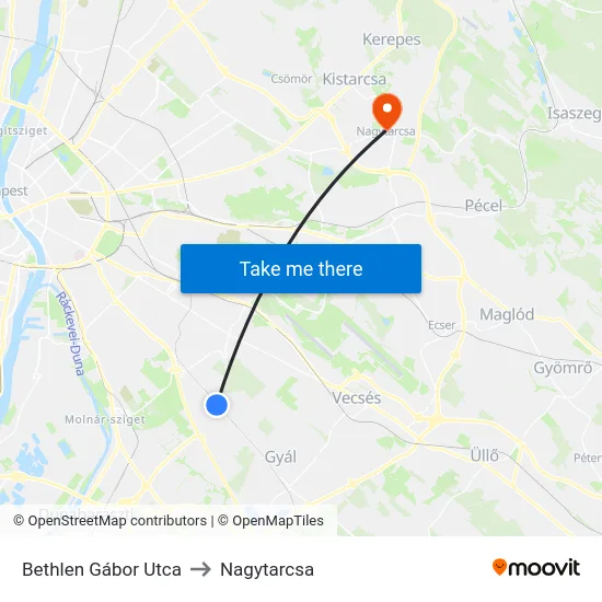 Bethlen Gábor Utca to Nagytarcsa map