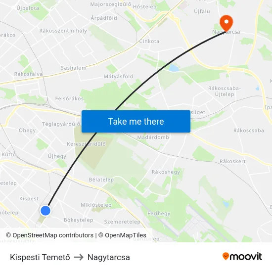 Kispesti Temető to Nagytarcsa map