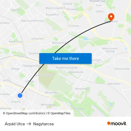 Árpád Utca to Nagytarcsa map