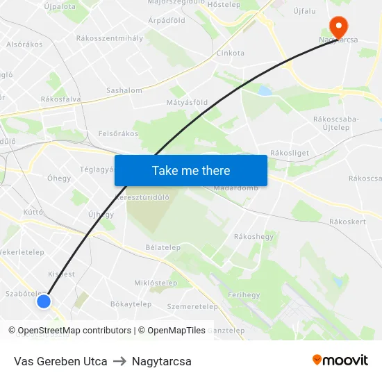 Vas Gereben Utca to Nagytarcsa map