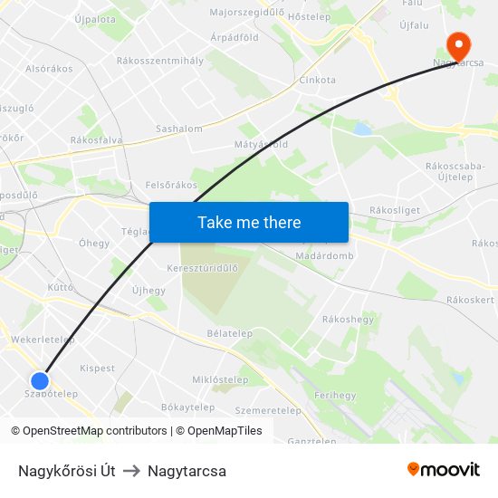 Nagykőrösi Út to Nagytarcsa map