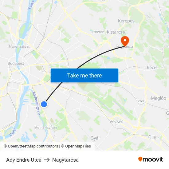 Ady Endre Utca to Nagytarcsa map