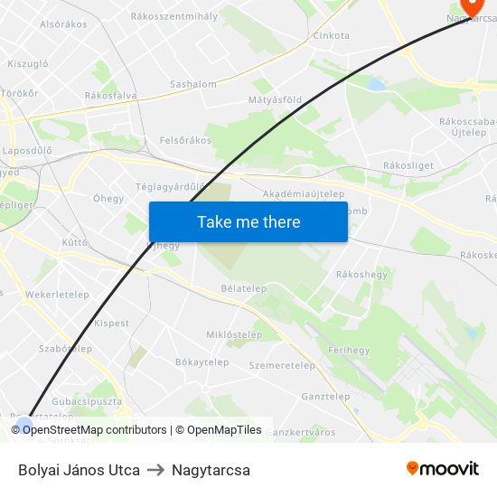 Bolyai János Utca to Nagytarcsa map