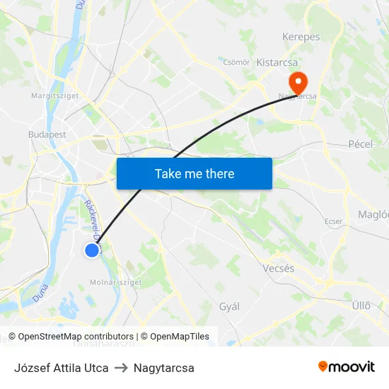 József Attila Utca to Nagytarcsa map