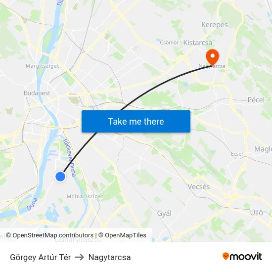 Görgey Artúr Tér to Nagytarcsa map