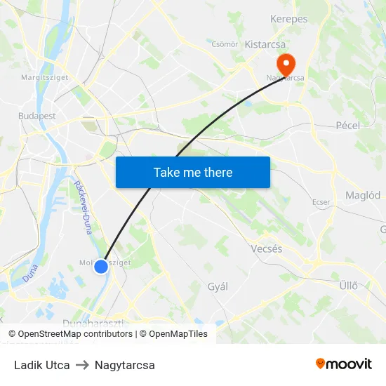 Ladik Utca to Nagytarcsa map