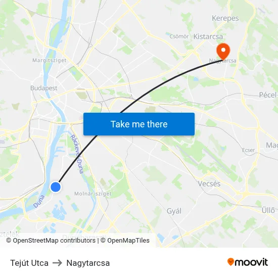 Tejút Utca to Nagytarcsa map