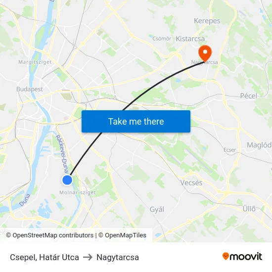 Csepel, Határ Utca to Nagytarcsa map