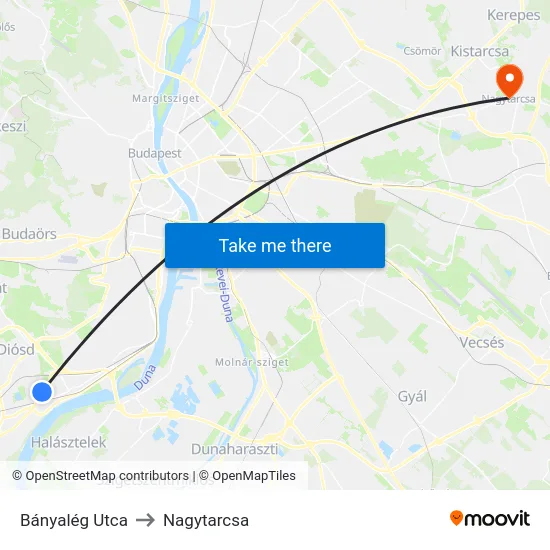 Bányalég Utca to Nagytarcsa map