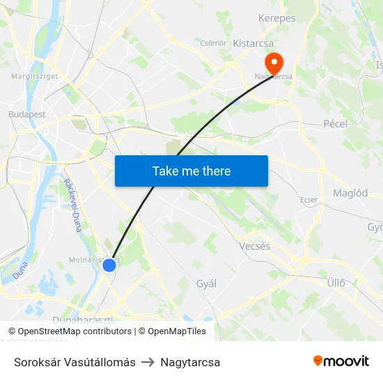 Soroksár Vasútállomás to Nagytarcsa map