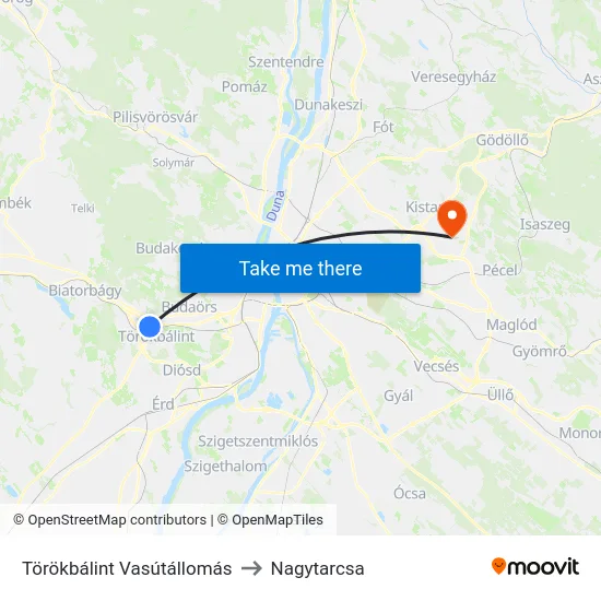 Törökbálint Vasútállomás to Nagytarcsa map