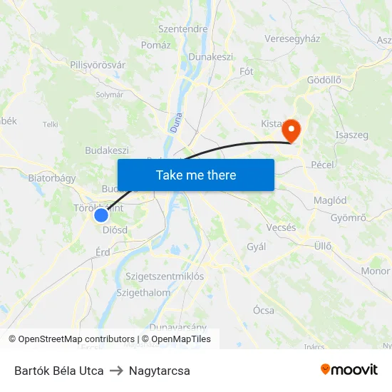 Bartók Béla Utca to Nagytarcsa map