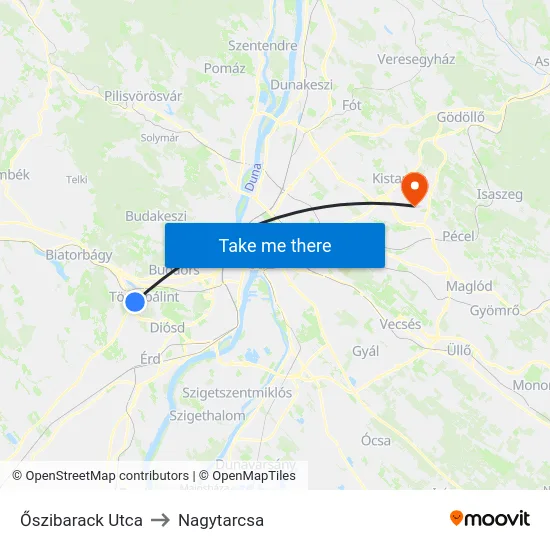 Őszibarack Utca to Nagytarcsa map