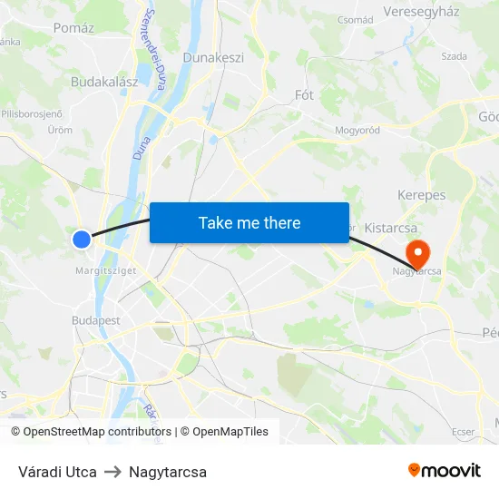 Váradi Utca to Nagytarcsa map