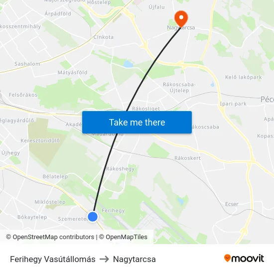 Ferihegy Vasútállomás to Nagytarcsa map
