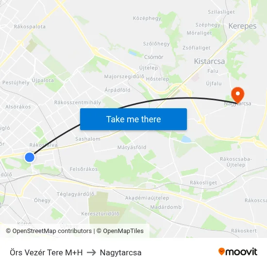 Örs Vezér Tere M+H to Nagytarcsa map
