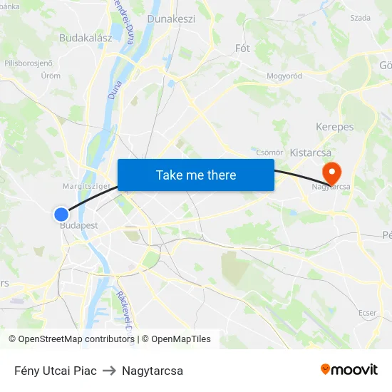 Fény Utcai Piac to Nagytarcsa map