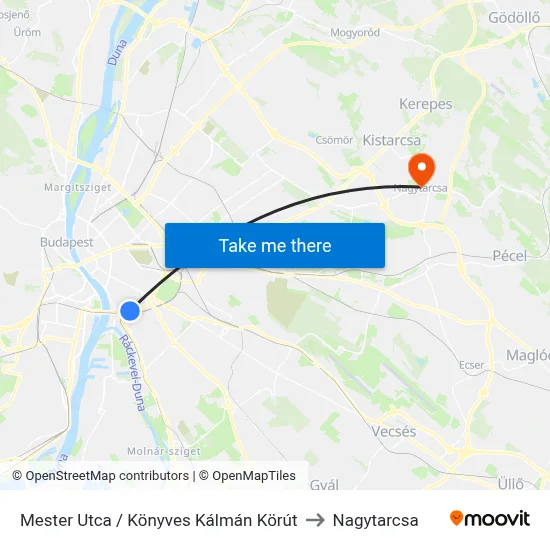 Mester Utca / Könyves Kálmán Körút to Nagytarcsa map
