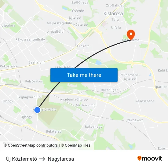 Új Köztemető to Nagytarcsa map