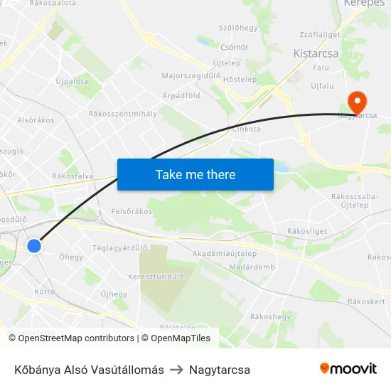 Kőbánya Alsó Vasútállomás to Nagytarcsa map