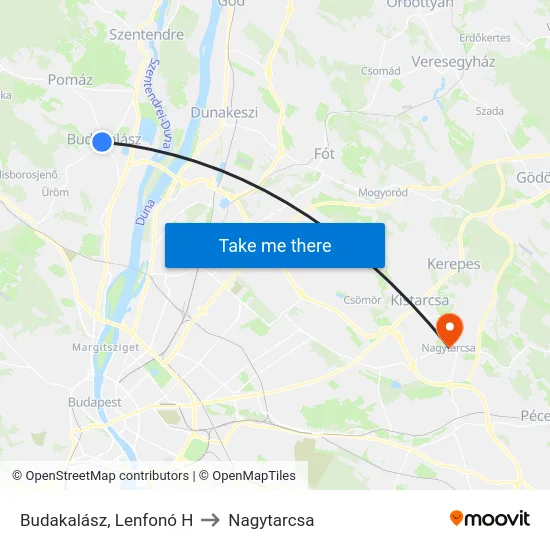 Budakalász, Lenfonó H to Nagytarcsa map