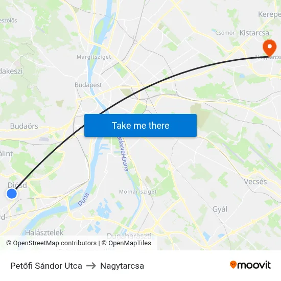 Petőfi Sándor Utca to Nagytarcsa map