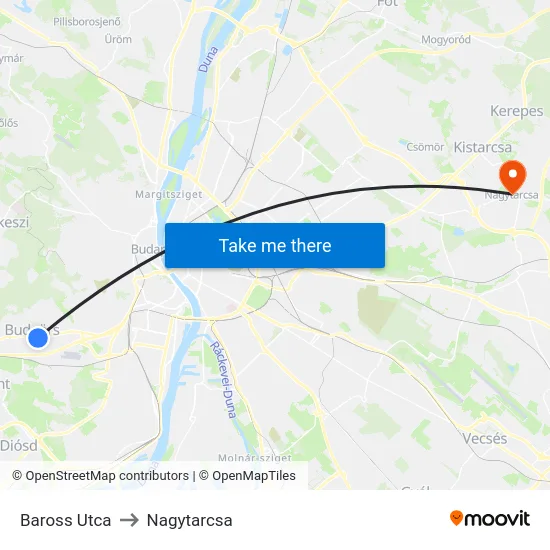 Baross Utca to Nagytarcsa map