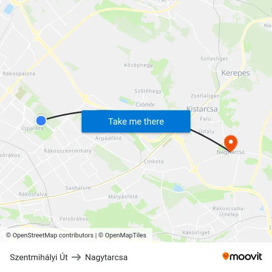 Szentmihályi Út to Nagytarcsa map