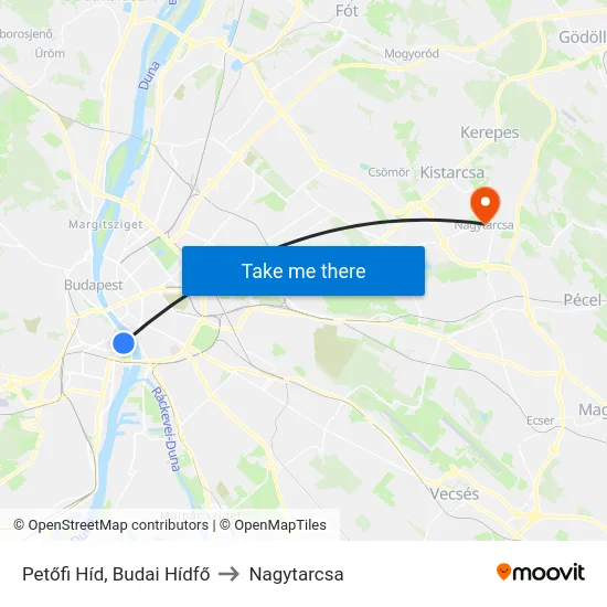 Petőfi Híd, Budai Hídfő to Nagytarcsa map