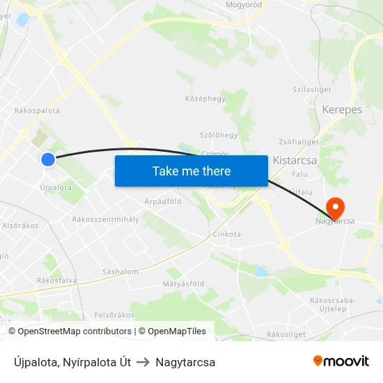 Újpalota, Nyírpalota Út to Nagytarcsa map