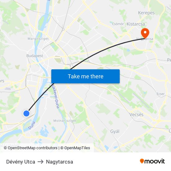 Dévény Utca to Nagytarcsa map
