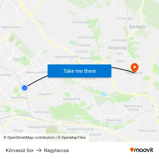 Körvasút Sor to Nagytarcsa map