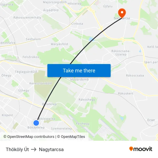 Thököly Út to Nagytarcsa map
