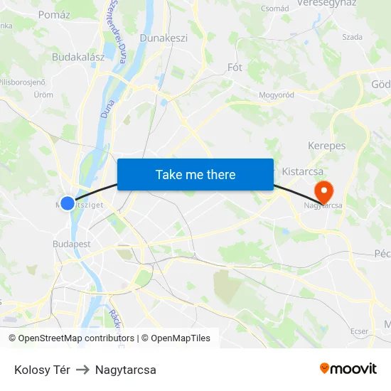Kolosy Tér to Nagytarcsa map