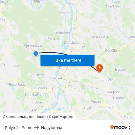 Solymár, Pemü to Nagytarcsa map