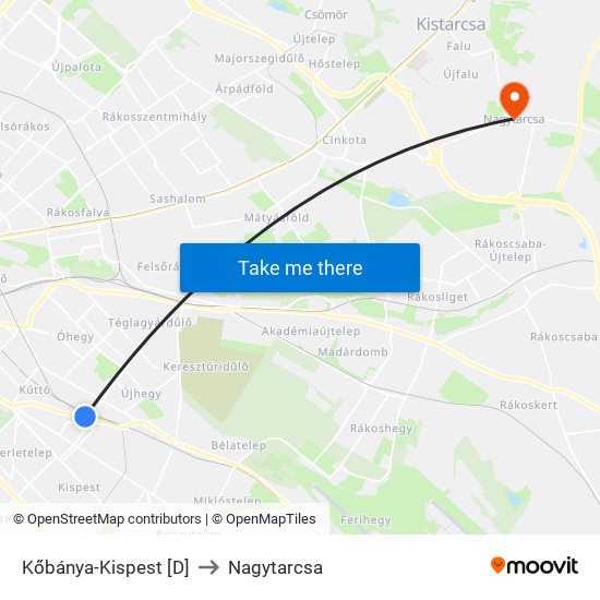 Kőbánya-Kispest [D] to Nagytarcsa map