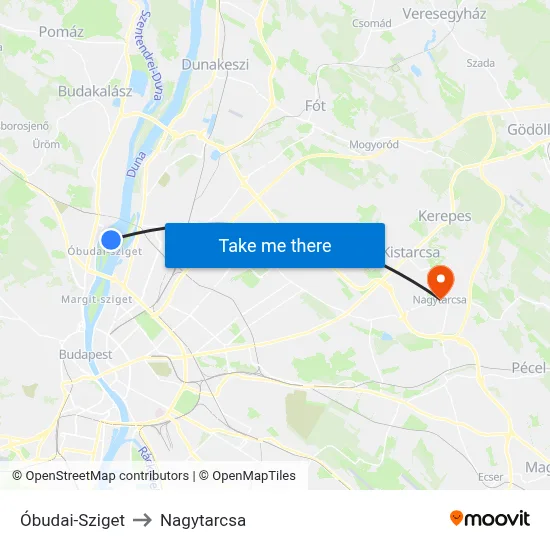 Óbudai-Sziget to Nagytarcsa map