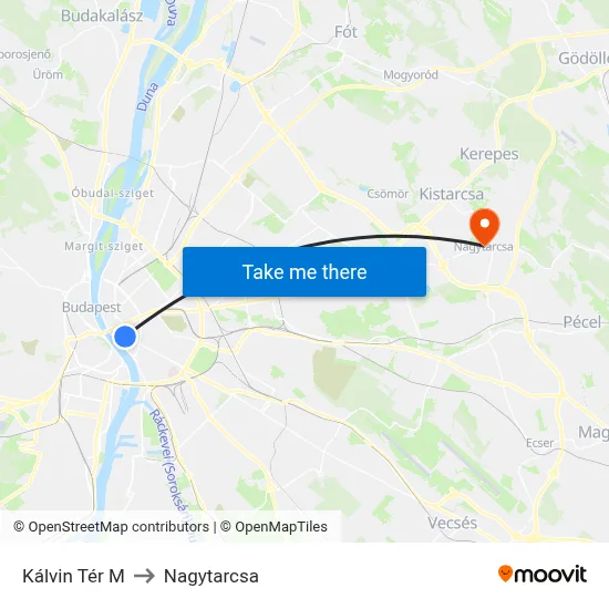 Kálvin Tér M to Nagytarcsa map