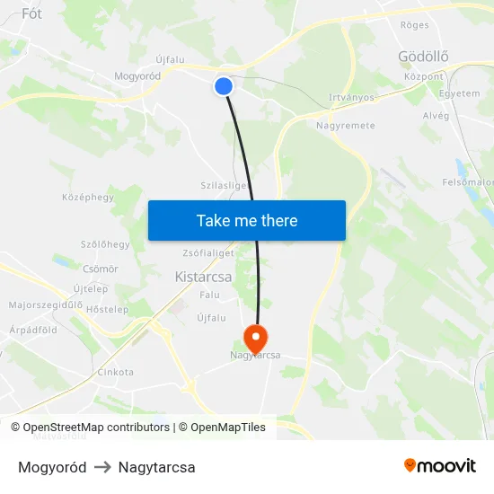 Mogyoród to Nagytarcsa map