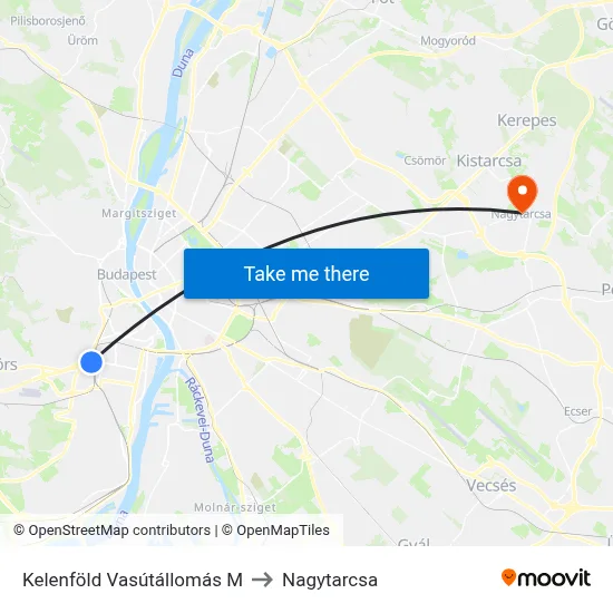 Kelenföld Vasútállomás M to Nagytarcsa map
