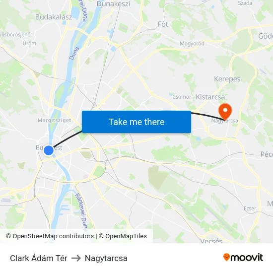 Clark Ádám Tér to Nagytarcsa map