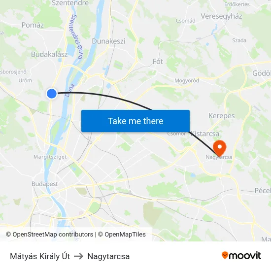 Mátyás Király Út to Nagytarcsa map