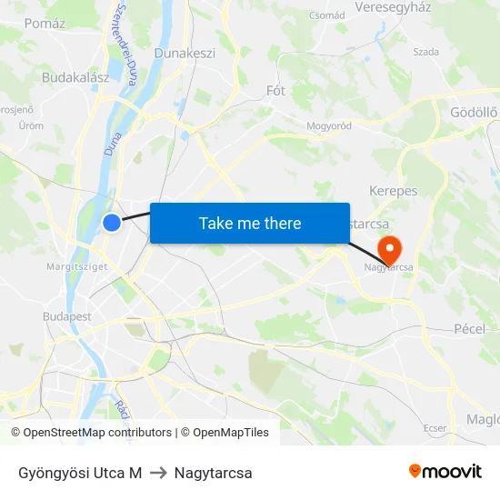 Gyöngyösi Utca M to Nagytarcsa map