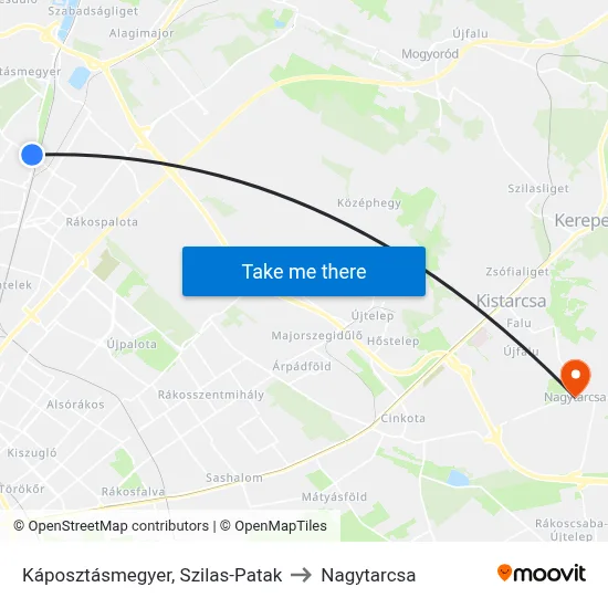 Káposztásmegyer, Szilas-Patak to Nagytarcsa map