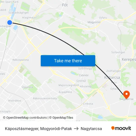 Káposztásmegyer, Mogyoródi-Patak to Nagytarcsa map